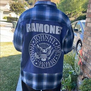 Ramones Upcycled Flannel Shirt Handmade unisex Size Large L